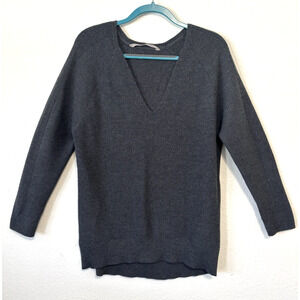 Athleta Sweater Ribbed Tunic V-Neck Long Sleeve Gray Wool Blend Minimalist‎ Sz M